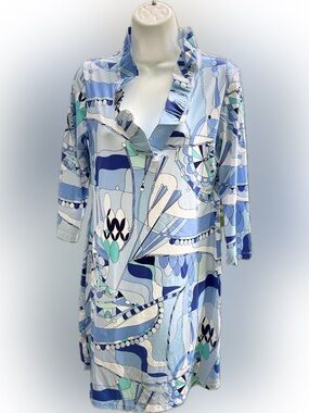 UPF 50+ Kenny Dana Women’s Blue Multi-Print Portrait Collar Dress